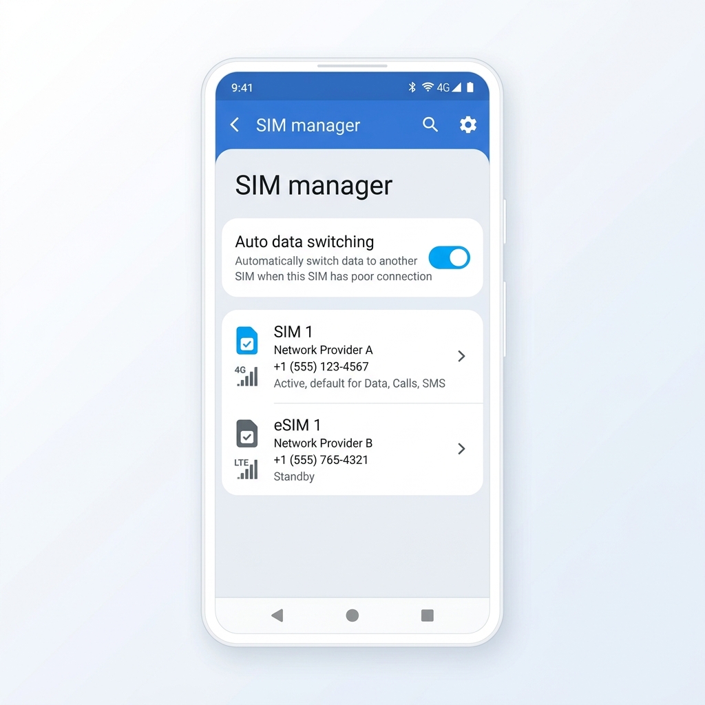 Android Settings showing Auto data switching turned on