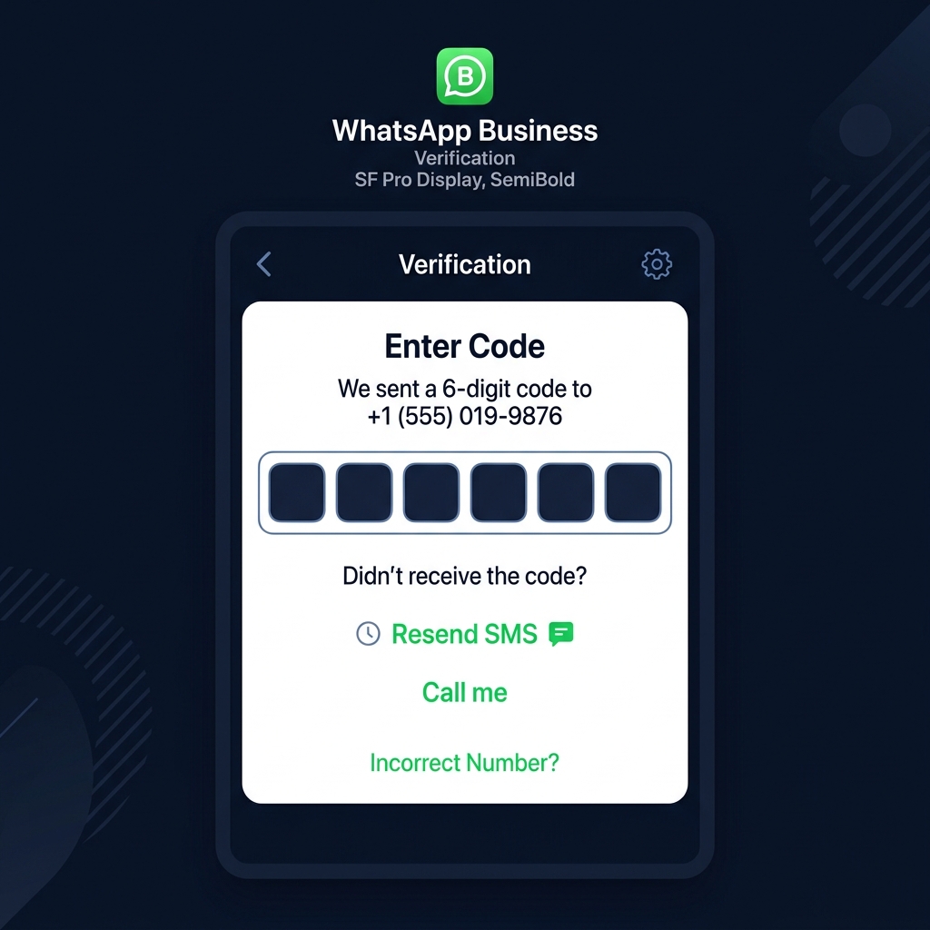 WhatsApp Business iOS OTP entry screen mockup