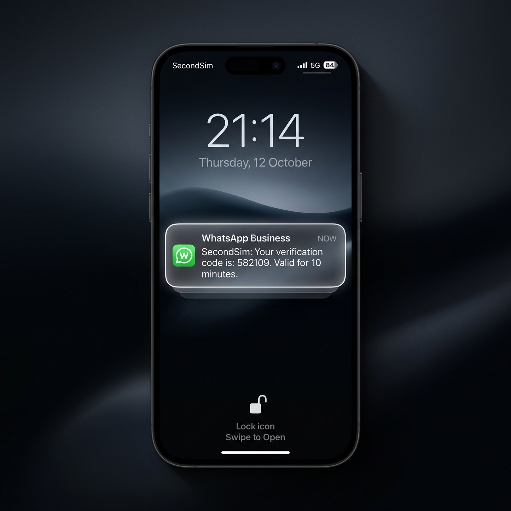 WhatsApp Business notification on an iPhone showing a real UK number