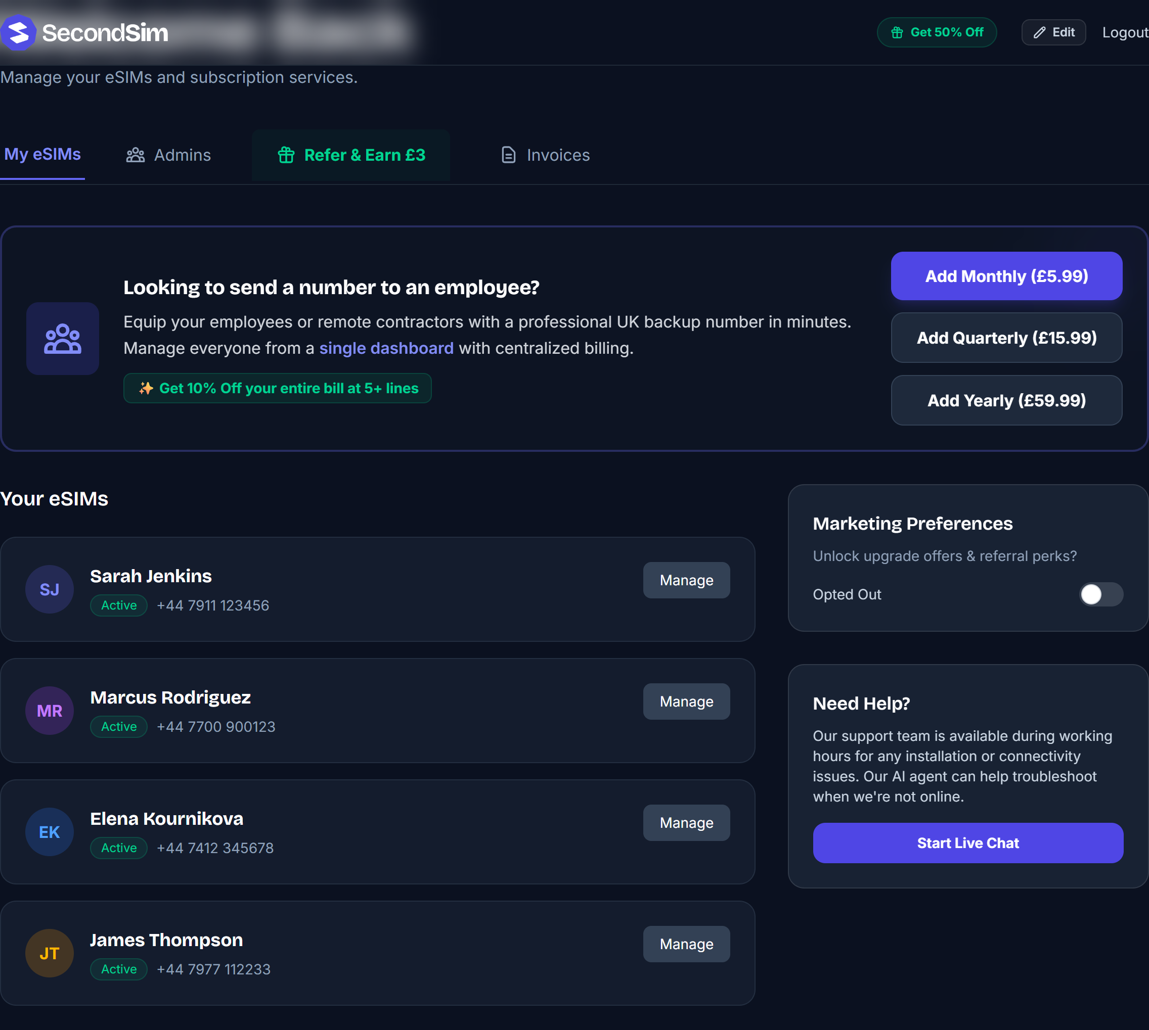 SecondSim Centralized Dashboard